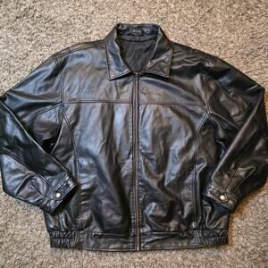 Cambridge Classics Leather Bomber Jacket Mens XL Black Full Zip Quilted Lining